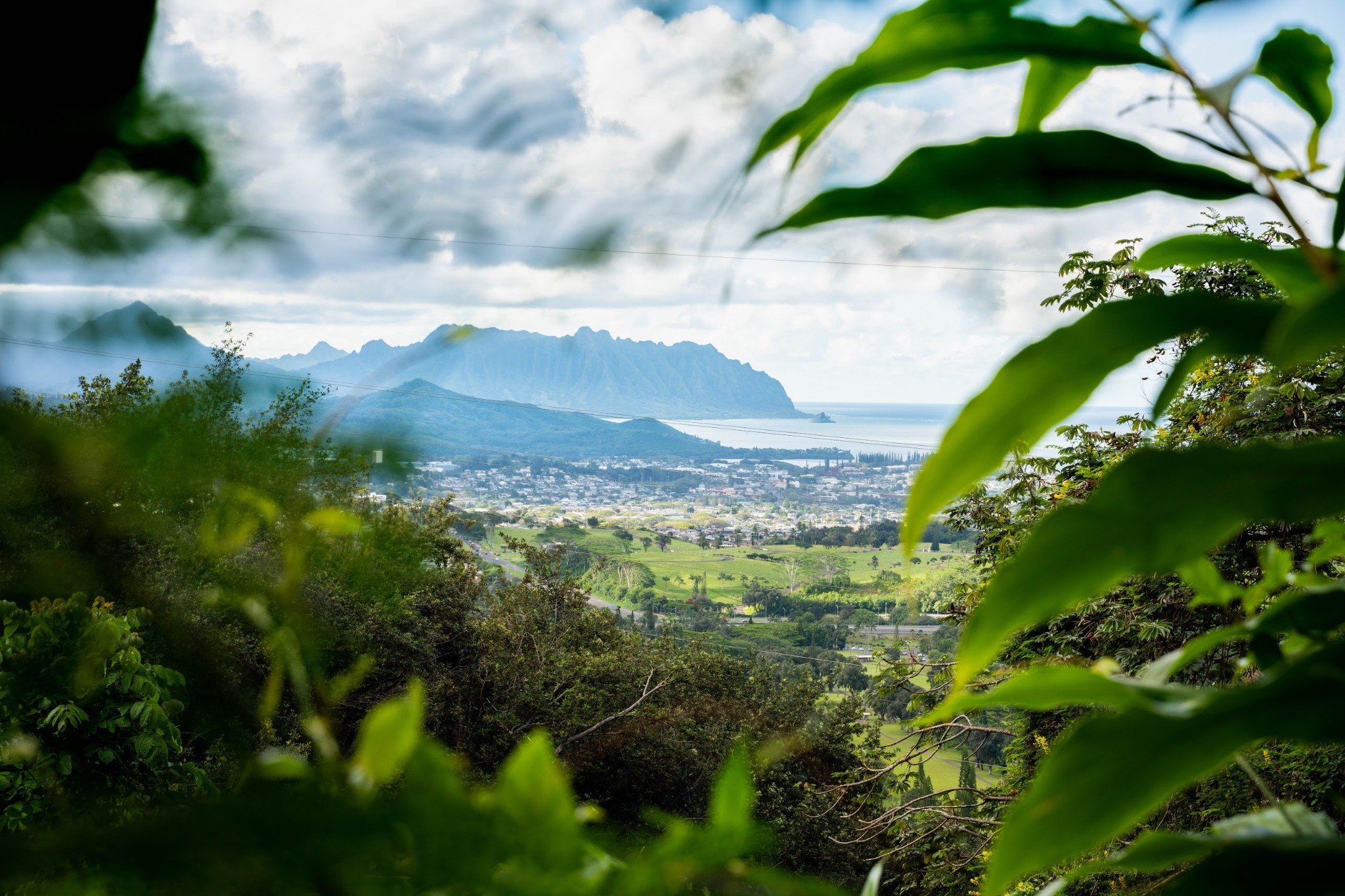 Mountain ridges and tropical landscape viewed from Old Pali