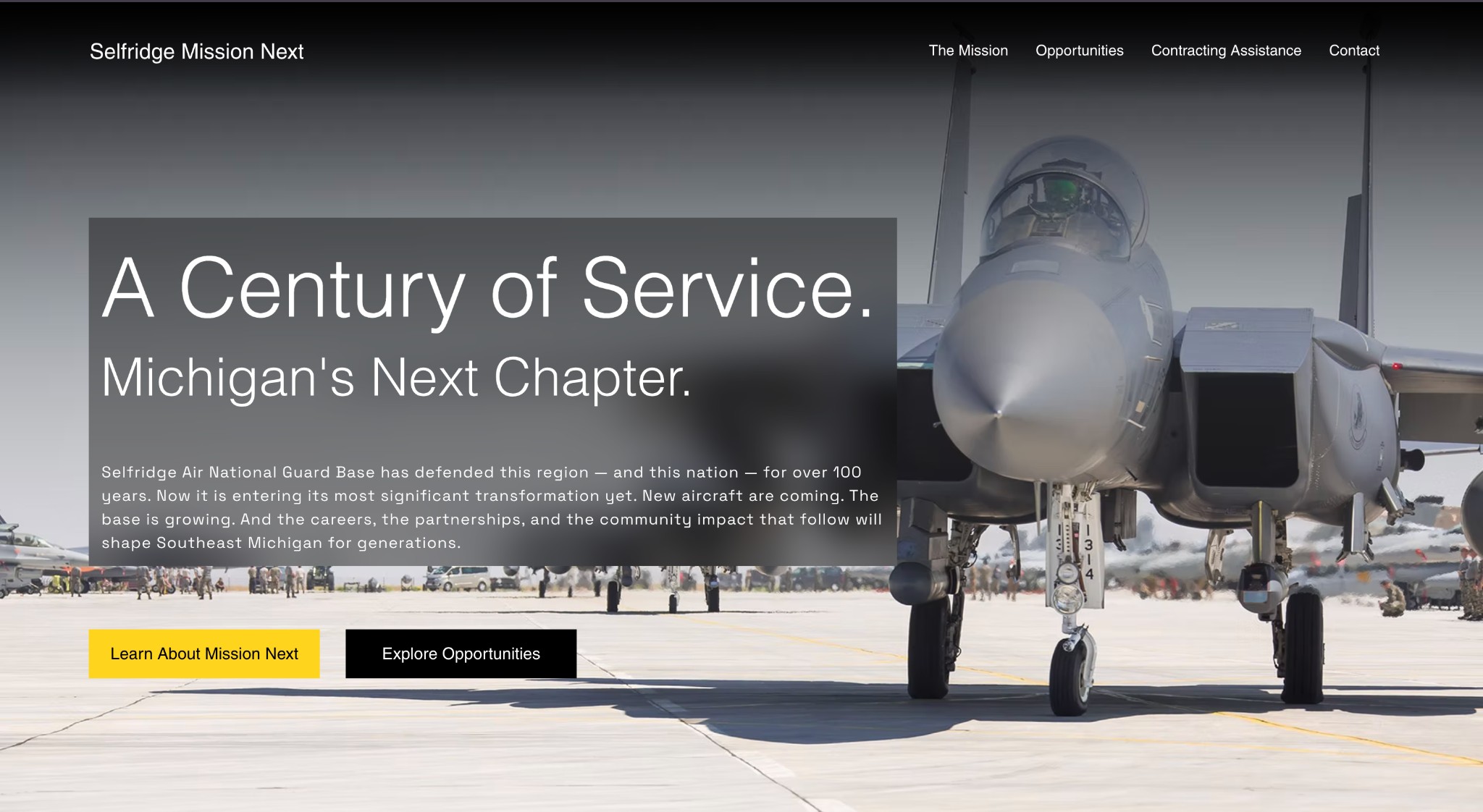 Selfridge Mission Next website shown on a desktop screen